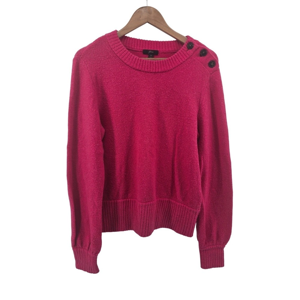 J.Crew Sweater Womens‎ M Merino Wool Alpaca Pink Button Shoulder EUC